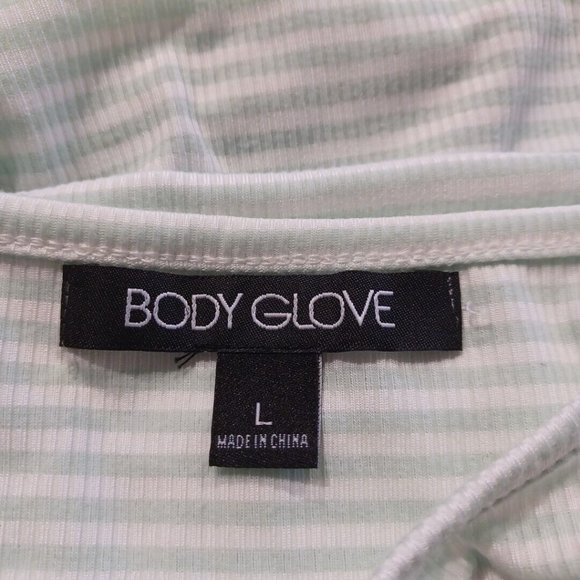 BODY GLOVE Sz L Ribbed Knit Cover Up Dress Casual Beach Stripe Green Preppy Surf - Picture 9 of 10